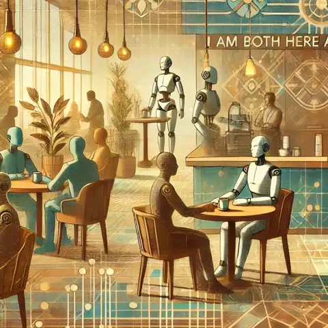 Cover art for “I am both here and there” Parallel Control of Multiple Robotic Avatars by Disabled Workers in a Café